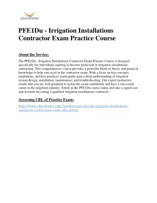PFE1Du - Irrigation Installations Contractor Exam Practice Course