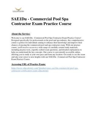 SAE1Du - Commercial Pool Spa Contractor Exam Practice Course