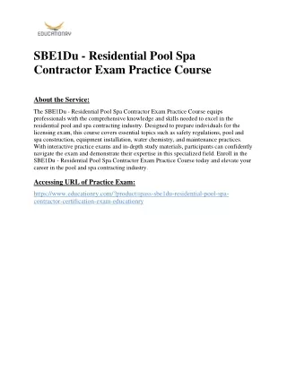 SBE1Du - Residential Pool Spa Contractor Exam Practice Course