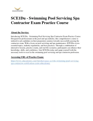 SCE1Du - Swimming Pool Servicing Spa Contractor Exam Practice Course
