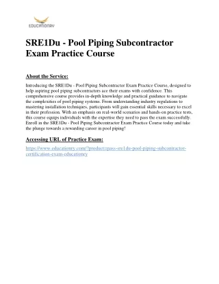 SRE1Du - Pool Piping Subcontractor Exam Practice Course