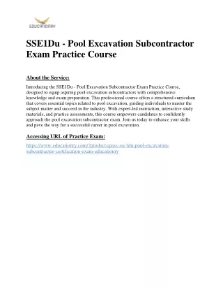 SSE1Du - Pool Excavation Subcontractor Exam Practice Course