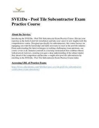 SVE1Du - Pool Tile Subcontractor Exam Practice Course