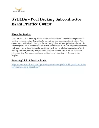 SYE1Du - Pool Decking Subcontractor Exam Practice Course