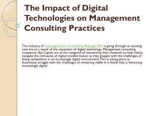 The Impact of Digital Technologies on Management Consulting Practices