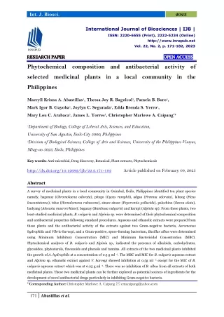 Phytochemical composition and antibacterial activity of selected medicinal plant