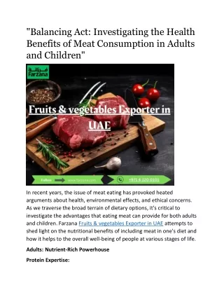 "Balancing Act: Investigating the Health Benefits of Meat Consumption in Adults