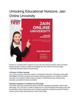 Unlocking Educational Horizons: Jain Online University