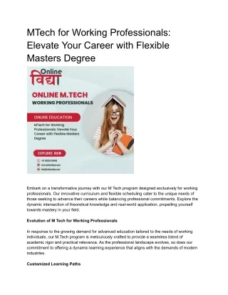 MTech for Working Professionals: Elevate Your Career with Flexible Masters