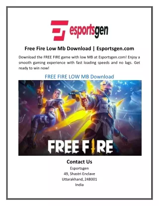 Free Fire Low Mb Download | Esportsgen.com