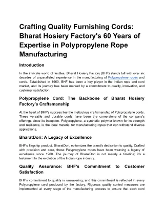 Crafting Quality Furnishing Cords_ Bharat Hosiery Factory's 60 Years of Expertise in Polypropylene Rope Manufacturing