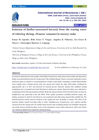 Isolation of biofloc-associated bacteria from the rearing water of whiteleg shri