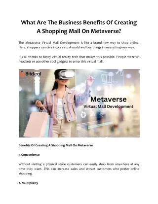 What Are The Business Benefits Of Creating A Shopping Mall On Metaverse