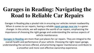 Garages in Reading  Navigating the Road to Reliable Car Repairs