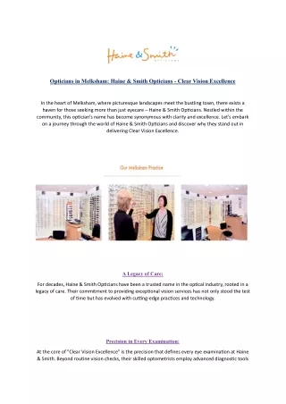 Opticians in Melksham- Haine & Smith Opticians- Clear Vision Excellence