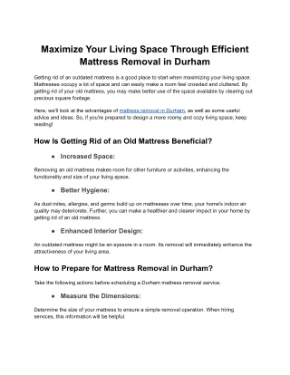 Maximize Your Living Space Through Efficient Mattress Removal in Durham