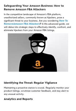 Safeguarding Your Amazon Business How to Remove Amazon FBA HiJackers