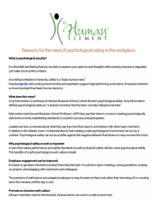 Reasons for the need of psychological safety in the workplace