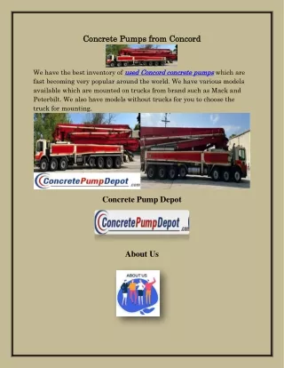 Used Concord Concrete Pumps,  concretepumpdepot