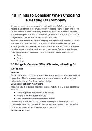 10 Things to Consider When Choosing a Heating Oil Company