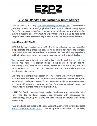 EZPZ Bail Bonds in Raleigh, NC | Your Partner in Times of Need