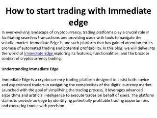 How to start trading with Immediate edge