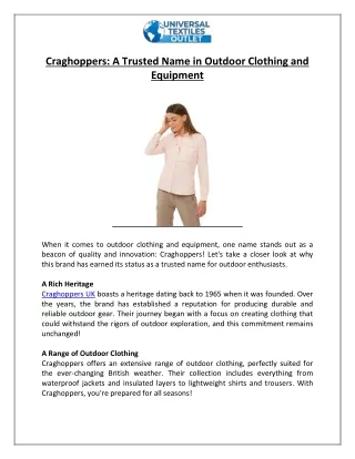 Craghoppers A Trusted Name in Outdoor Clothing and Equipment