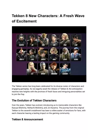 Tekken 8 New Characters A Fresh Wave of Excitement