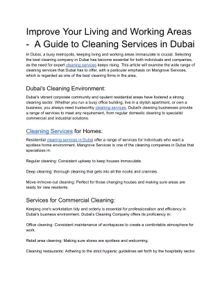 Improve Your Living and Working Areas -  A Guide to Cleaning Services in Dubai