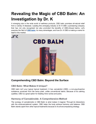 Unveiling the Wonders of CBD Balm_ A Dr