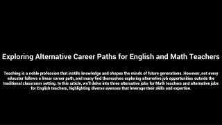 Exploring Alternative Career Paths for English and Math Teachers