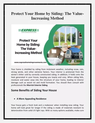 Protect Your Home by Siding: The Value-Increasing Method