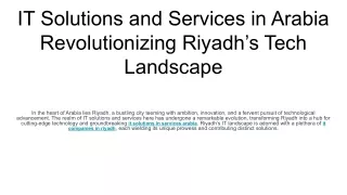 IT Solutions and Services in Arabia Revolutionizing Riyadh’s Tech Landscape