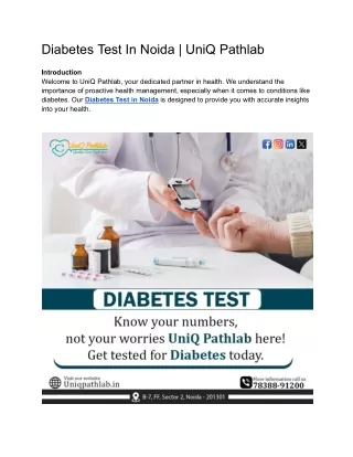 diabetes Test In Noida at uniqpathlab
