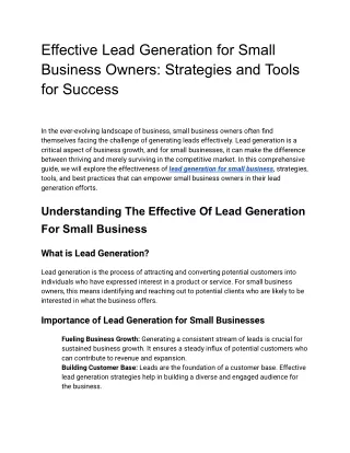 Effective Lead Generation For Small Business Owners