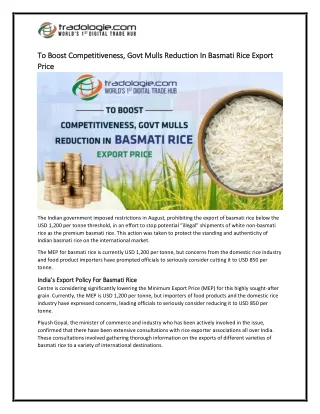 3-To Boost Competitiveness, Govt Mulls Reduction In Basmati Rice Export Price