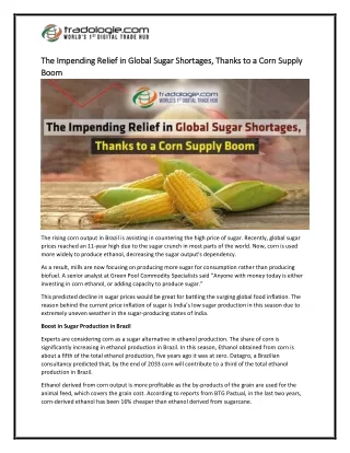 5-The Impending Relief in Global Sugar Shortages, Thanks to a Corn Supply Boom