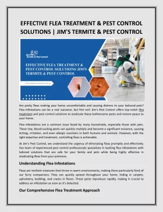 EFFECTIVE FLEA TREATMENT & PEST CONTROL SOLUTIONS | JIM'S TERMITE & PEST CONTROL