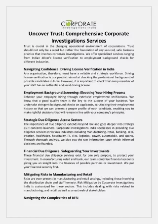 Uncover Trust Comprehensive Corporate Investigations Services
