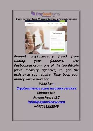 Cryptocurrency Scam Recovery Services  Paybackeasy.com