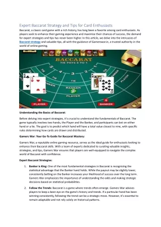 Expert Baccarat Strategy and Tips for Card Enthusiasts