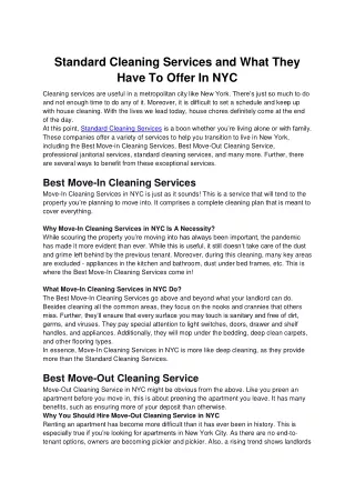 Standard Cleaning Services and What They Have To Offer In NYC