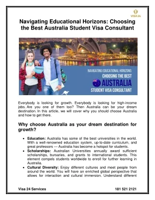 Navigating Educational Horizons Choosing the Best Australia Student Visa Consultant