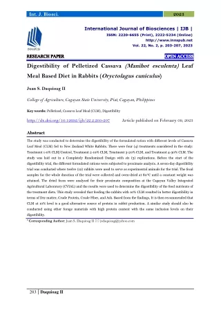 Digestibility of Pelletized Cassava (Manihot esculenta) Leaf Meal Based Diet in