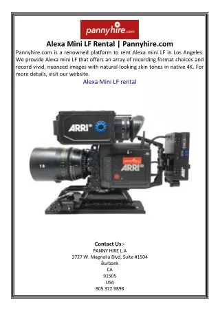 Alexa Mini LF Rental | Pannyhire.com