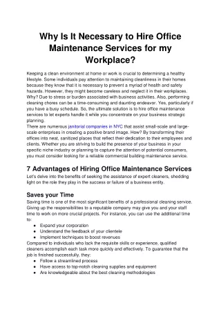 Why Is It Necessary to Hire Office Maintenance Services for my Workplace