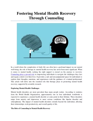 Fostering Mental Health Recovery Through Counseling