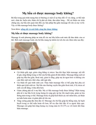 Mẹ bầu có được massage body không