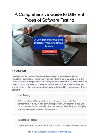 A Comprehensive Guide to Different Types of Software Testing - Uncodemy