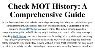 Check MOT History A Comprehensive Guide